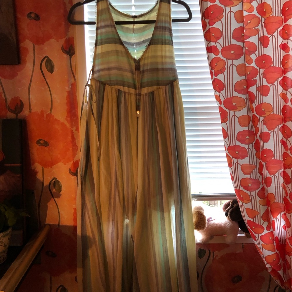 Striped Sheer jumpsuit in Sage, Blue & Tan, Free people